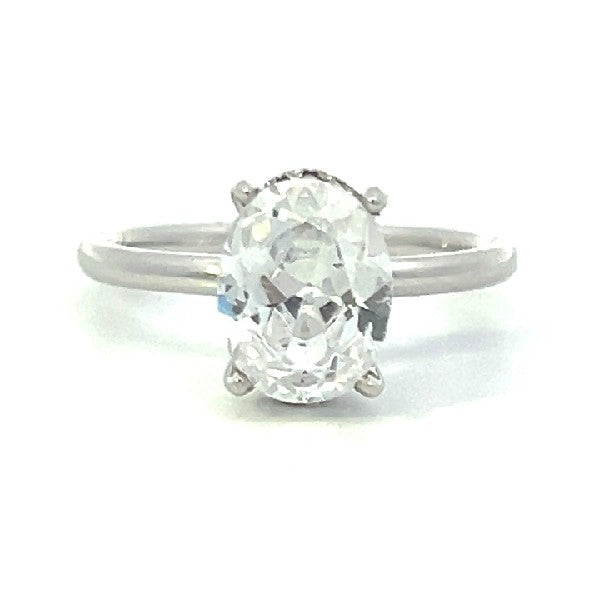 14K White Gold Oval Solitaire Engagement Ring With Hidden Diamond Halo