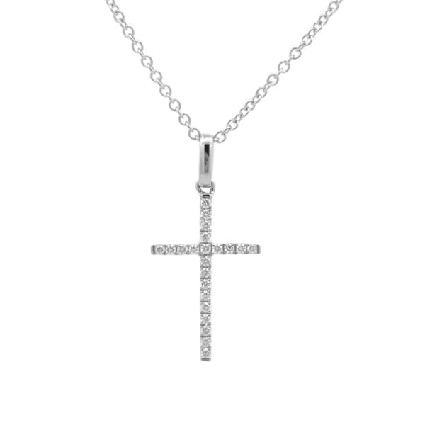 14K White Gold Small Diamond Cross Pendant
