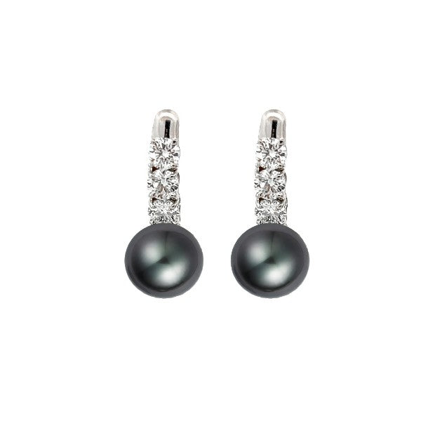 18K White Gold Tahitian Pearl and Diamond Earrings