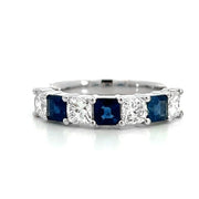 18K White Gold Alternating Sapphire and Diamond Band - ESTATE