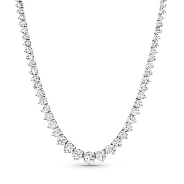 14K White Gold Graduated Round Diamond Riviera Necklace 15.00cttw