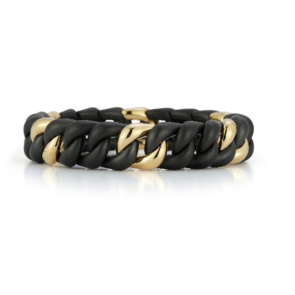 ROBERTO DEMEGLIO Matte Black Ceramic and 18K Rose Gold Groumette Stretch Bracelet
