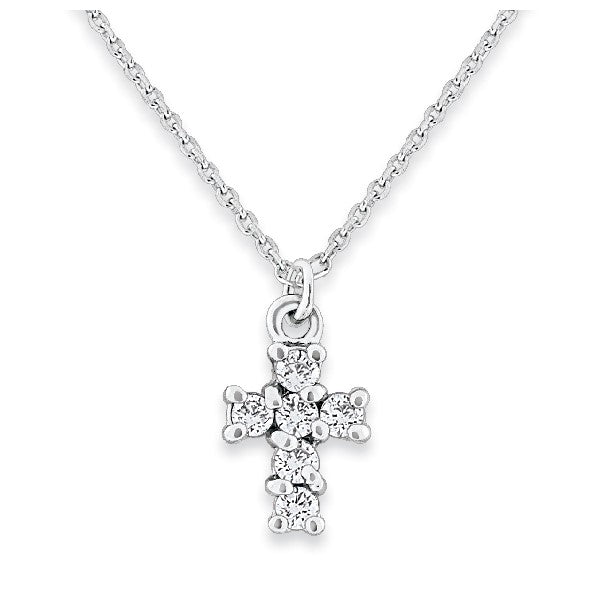 14K White Gold Diamond Cross Necklace