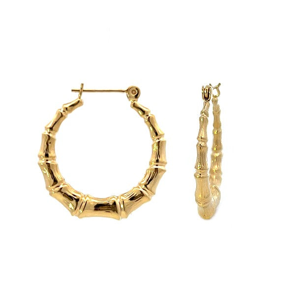 ESTATE 14K Yellow Gold Bamboo Hoop Earrings