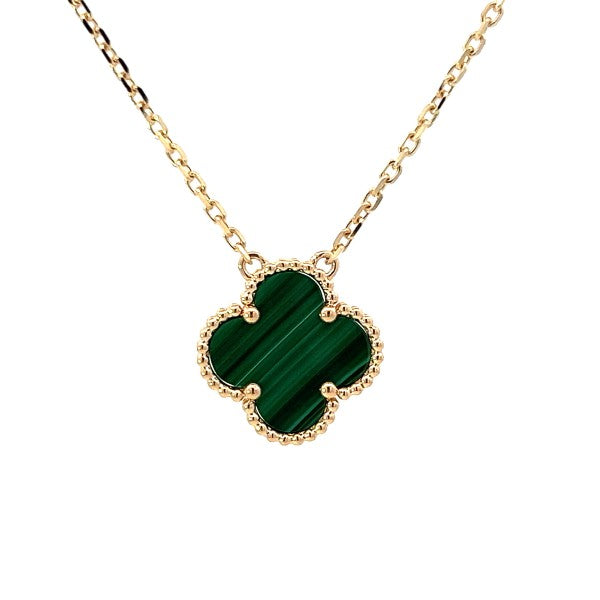 14K Yellow Gold Green Agate Clover Necklace