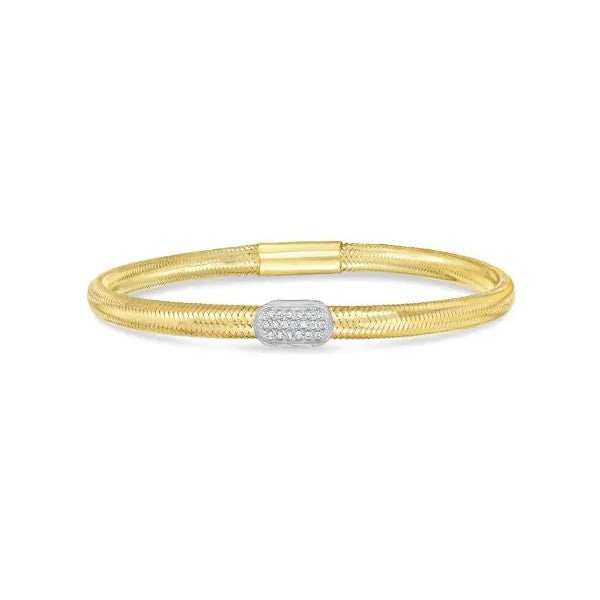 14K Yellow Gold Diamond Station Stretch Mesh Bracelet