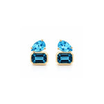 Load image into Gallery viewer, 14K Yellow Gold Toi Et Moi London Blue and Swiss Blue Topaz Earrings