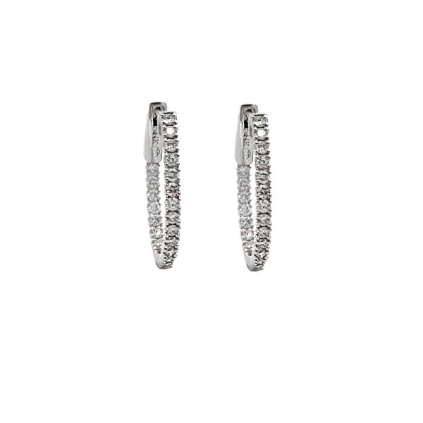 14K White Gold Oval Diamond Inside-Out Hoop Earrings