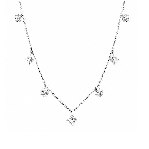14K White Gold Pave Diamond Dangle Station Necklace