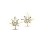 Load image into Gallery viewer, 14K Yellow Gold Freshwater Pearl Starburst Stud Earrings
