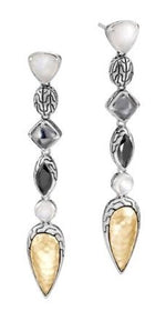 Load image into Gallery viewer, Silver Gold Black Moon Stone with Pearl Tiered Drop Earrings