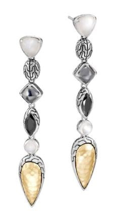 JOHN HARDY Silver Gold Black Moon Stone with Pearl Tiered Drop Earrings