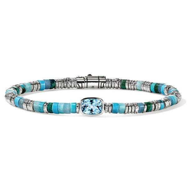 JOHN HARDY Sterling Silver Swiss Blue Topaz Beaded Heishi Bracelet