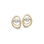 Load image into Gallery viewer, 14K Yellow Gold Free Form Frame Stud Pearl Earrings
