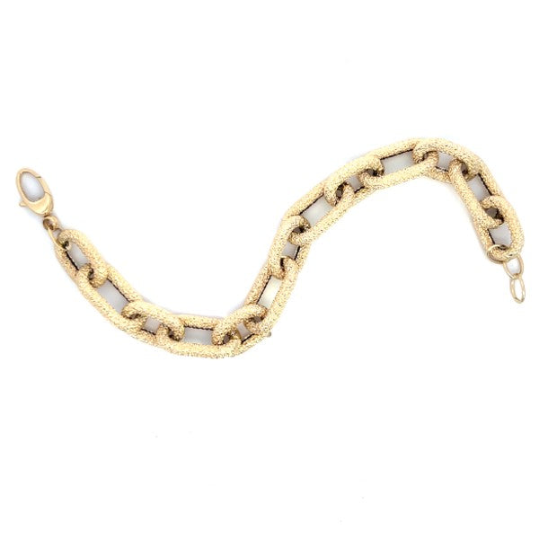 14K Yellow Gold Diamond Cut Semi-Solid Oval Link Bracelet