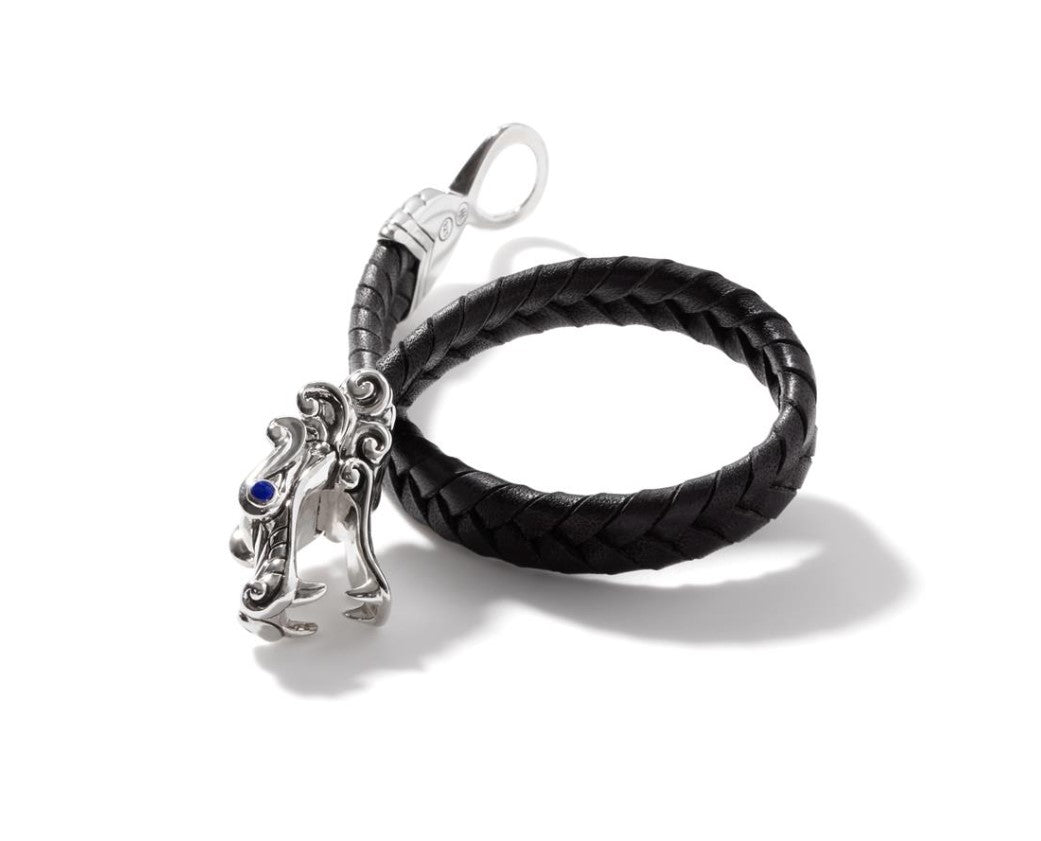 Legends Naga Blue Sapphire Braided Black Leather Bracelet