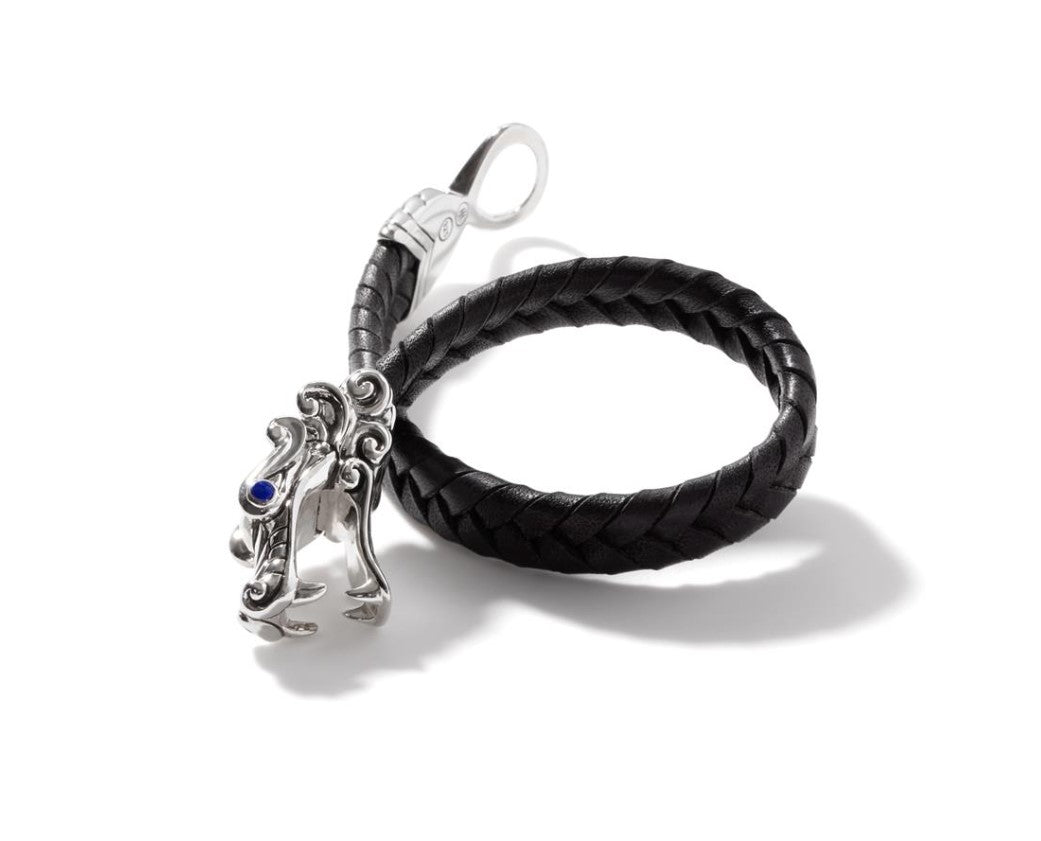 JOHN HARDY Legends Naga Blue Sapphire Braided Black Leather Bracelet