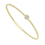 Load image into Gallery viewer, 14K Yellow Gold Flexible Beaded Bangle Bracelet With A Center Diamond Station
