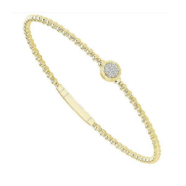 14K Yellow Gold Flexible Beaded Bangle Bracelet With A Center Diamond Station