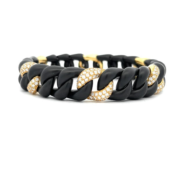 ROBERTO DEMEGLIO Matte Black Ceramic and 18K Yellow Gold Groumette Diamond Stretch Bracelet