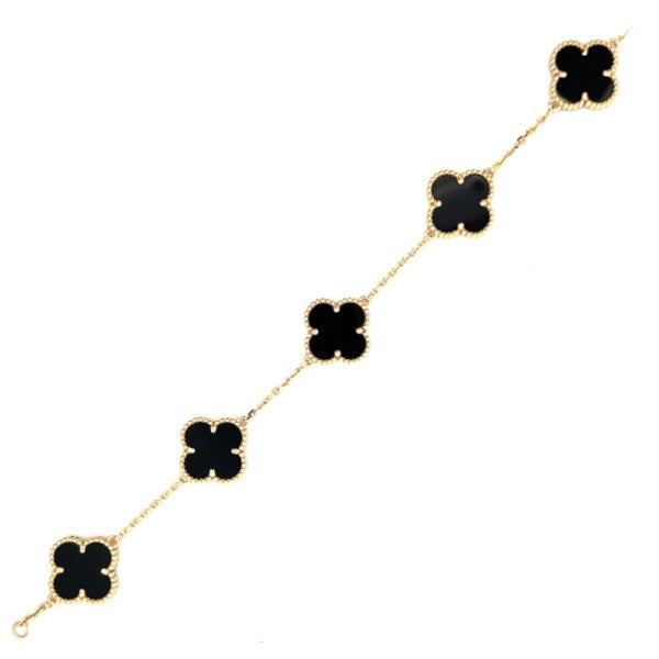 14K Yellow Gold and Black Onyx Clover Bracelet