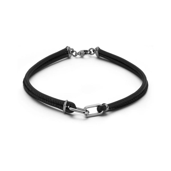 WALTERS FAITH Saxon Sterling Silver and Black Rhodium Double Link Leather Bracelet