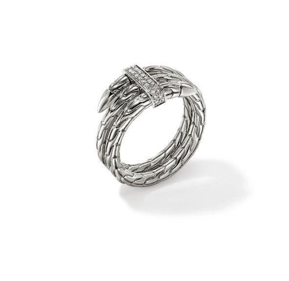 Spear Silver Double Coil Ring With Pave Diamond