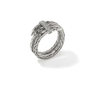JOHN HARDY Spear Silver Double Coil Ring With Pave Diamond