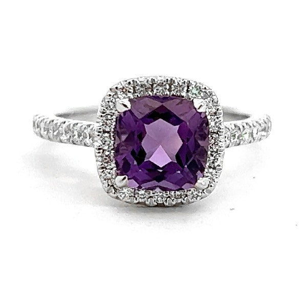 Amethyst and Diamond Halo Ring