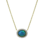 Load image into Gallery viewer, SLOANE STEET 18K Yellow Gold Bezel Set Ethiopian Opal Pendant Necklace With Diamond Halo
