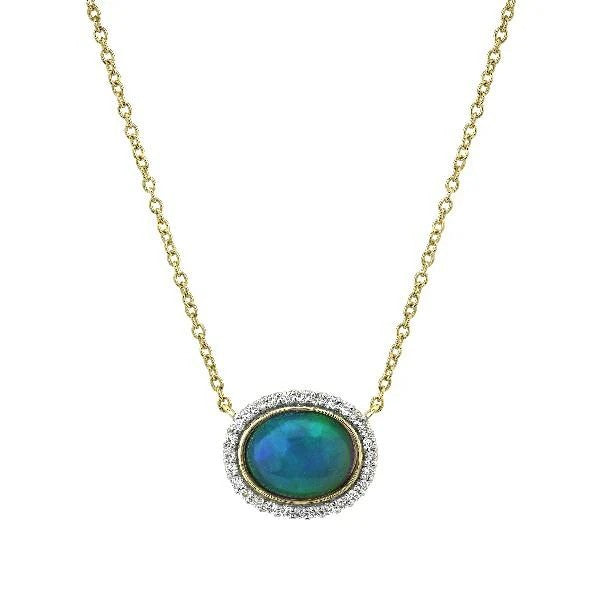 SLOANE STEET 18K Yellow Gold Bezel Set Ethiopian Opal Pendant Necklace With Diamond Halo