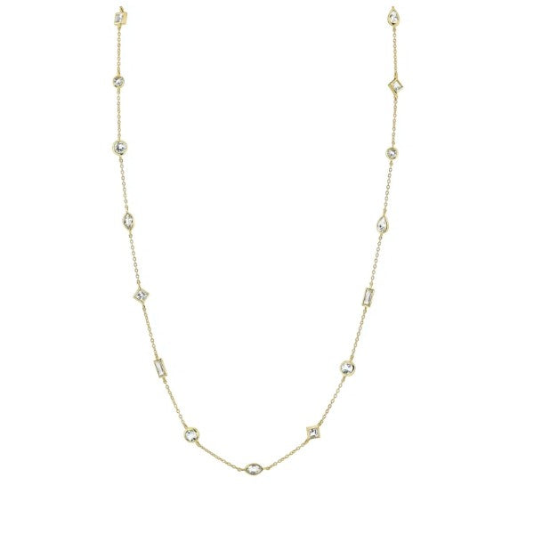 SLOANE STREET 18K Yellow Gold Mixed White Topaz Shape Station Necklace