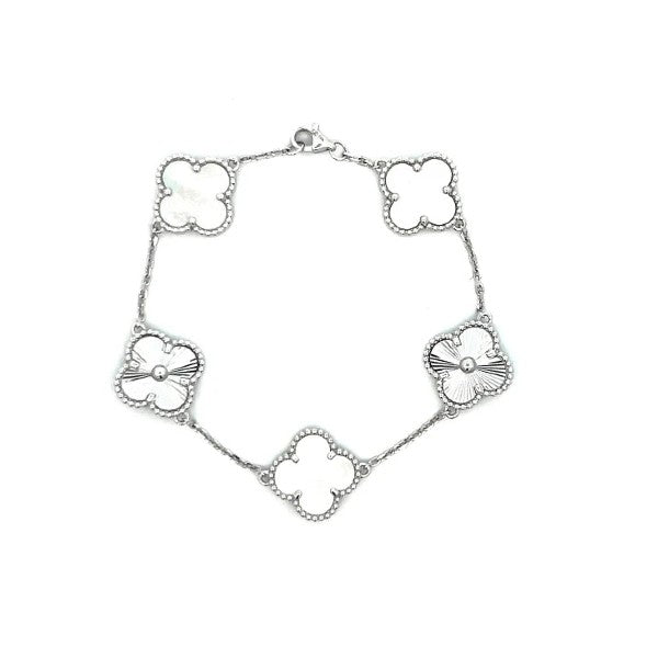 14K White Gold Mother of Pearl Clover Bracelet