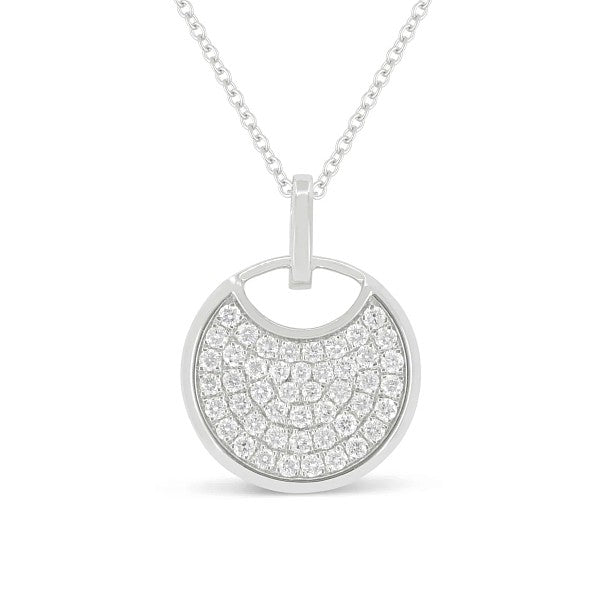 14K White Gold Round Disk with Diamonds