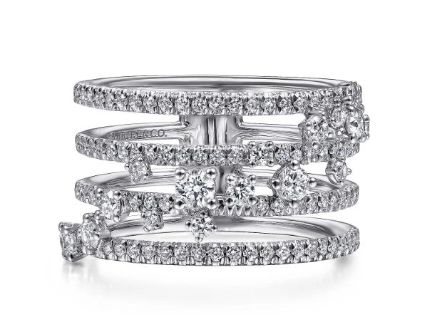 Five Row Pave Ring with Cluster Diamond Accent