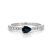 14K White Gold Pear Sapphire and Diamond Stackable Ring