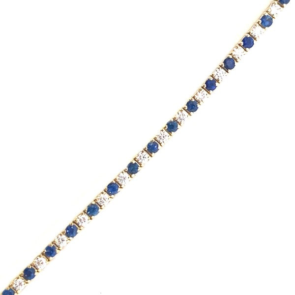 18K Yellow Gold Blue Sapphire and Diamond Tennis Bracelet