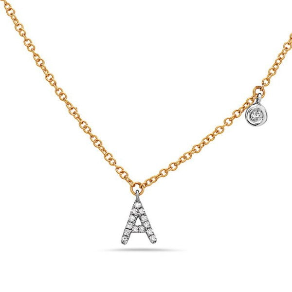 14K Yellow and White Gold Letter A Diamond Necklace