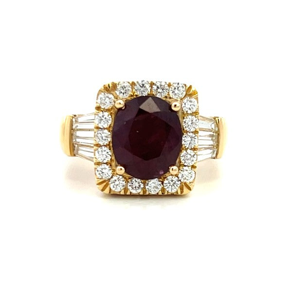 18K Yellow Gold Ruby and Diamond Halo Ring