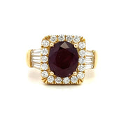 18K Yellow Gold Ruby and Diamond Halo Ring