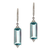 14K White Gold Blue Topaz Earrings With Diamonds