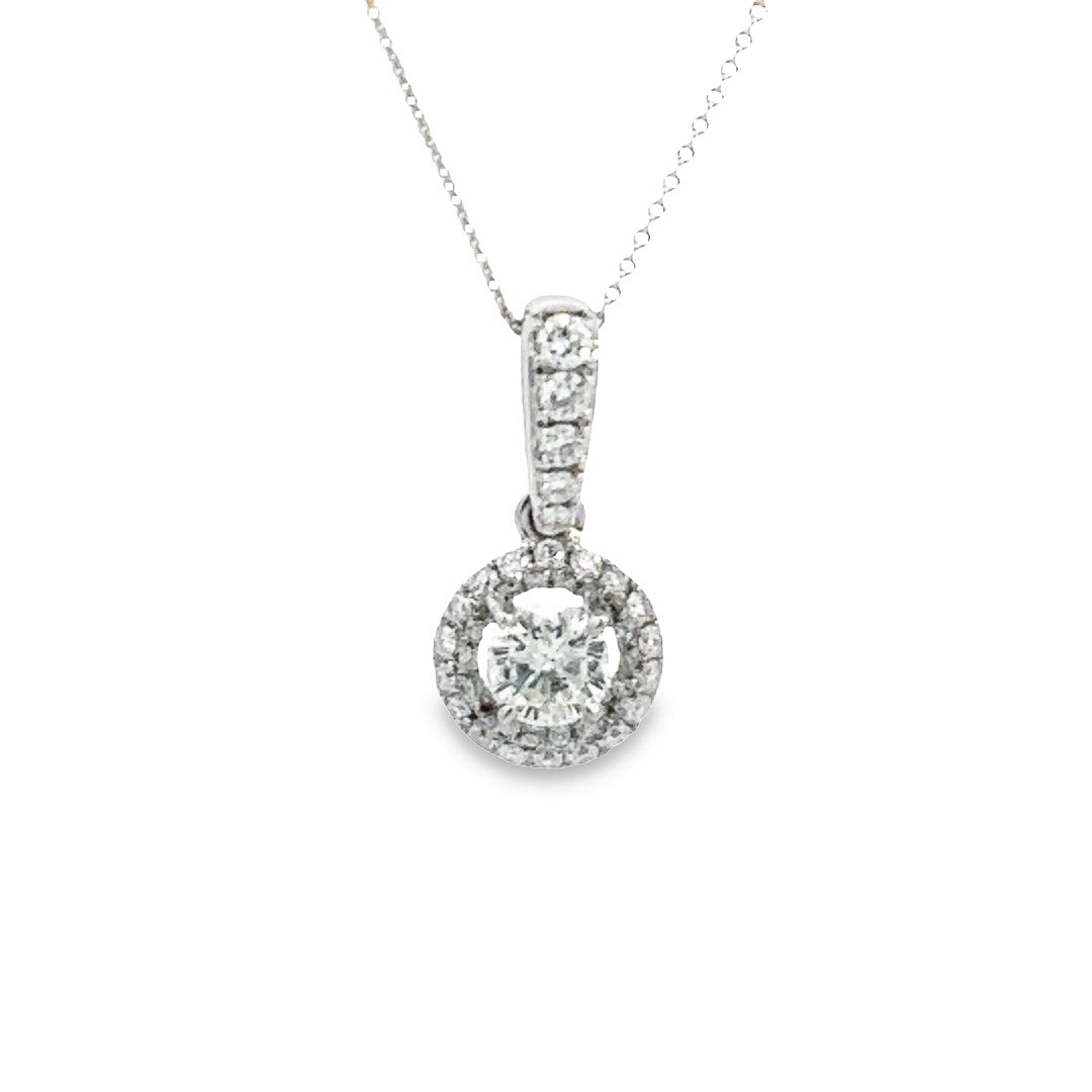 18K White Gold Diamond Halo Pendant