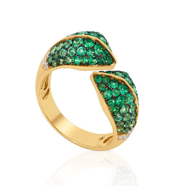 14K Yellow Gold Emerald Open Shank Ring