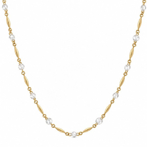 18K Yellow Gold Rose Cut Diamond and Gold Spindle Necklace