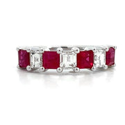 18K White Gold Alternating Ruby and Diamond Band - ESTATE