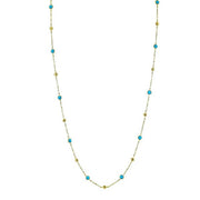 SLOANE STREET  18K Yellow Gold Chain Necklace with Bezel Set Turquoise and  Gold Strie Cushions