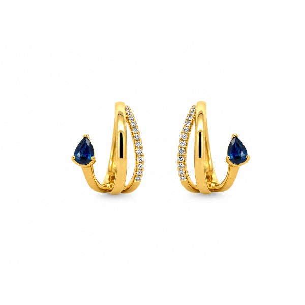 14K Yellow Gold Open Blue Sapphire and Diamond Earrings