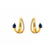 14K Yellow Gold Open Blue Sapphire and Diamond Earrings