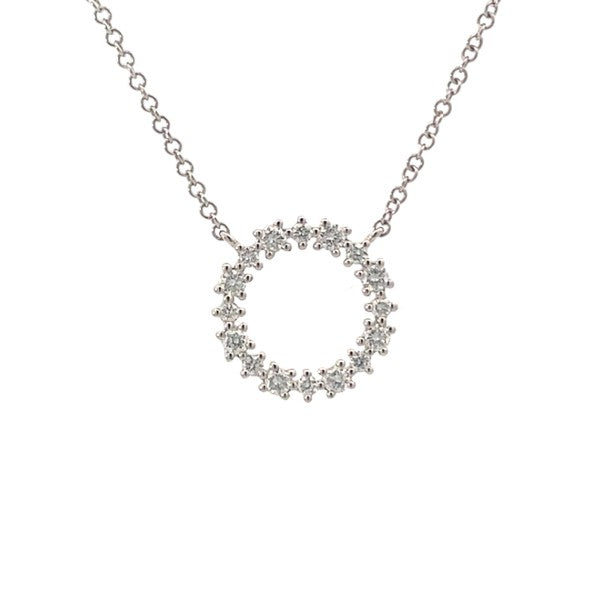 14k White Gold and Diamond Circle Pendant Necklace