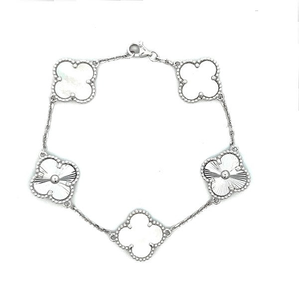 14K White Gold Mother of Pearl Clover Bracelet